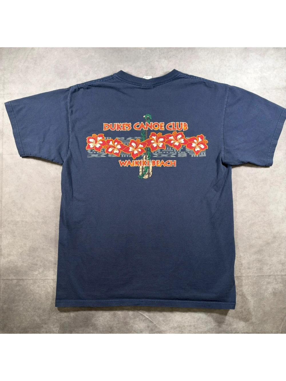 Vintage Dukes Canoe Club Waikiki Beach Hawaii Floral T-Shirt Mens Large Anvil